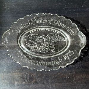 Avon Clear Glass Oval Bicentennial Plate Tray American Eagle